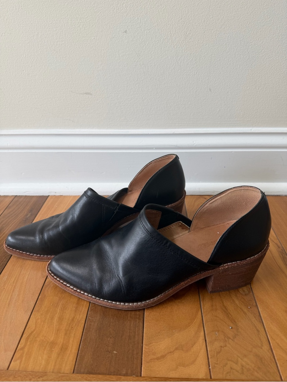 Madewell Brady Lowcut Booties Black Leather Block Heel